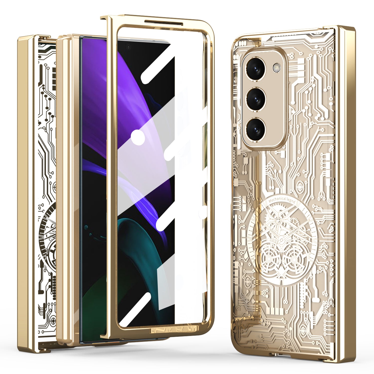 For Samsung Galaxy Z Fold2 5G Mechanical Legend Series Hinge Protection Phone Case Hard PC Electroplating Cover with Tempered Glass Film For Samsung Galaxy Z Fold2 5G Mechanical Legend Series Hinge Protection Phone Case Hard PC Electroplating Cover with Tempered Glass Film